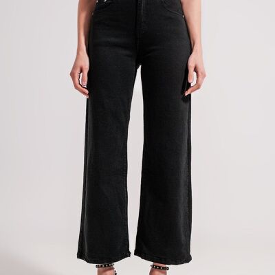 High waist straight leg jeans in washed black