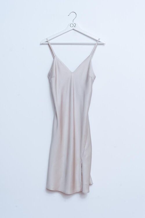 Satin short slip dress in beige