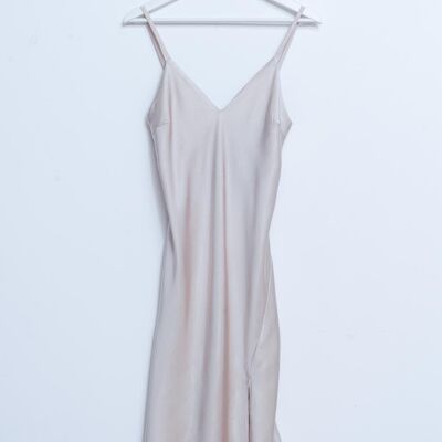 Satin short slip dress in beige