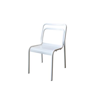 Calle8 metal chair, Coconut Milk matt white painted, stackable, for outdoor use.