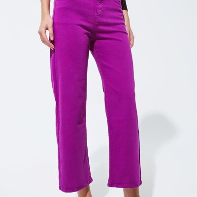 Cropped wide leg jeans in violet 3/4 length