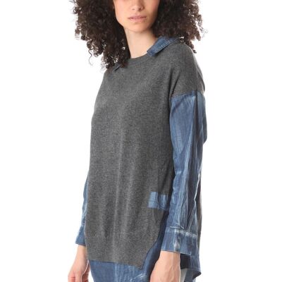 Chemise en jean gris foncé avec détails en tricot