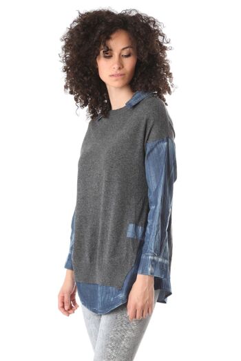 Chemise en jean gris foncé avec détails en tricot 1