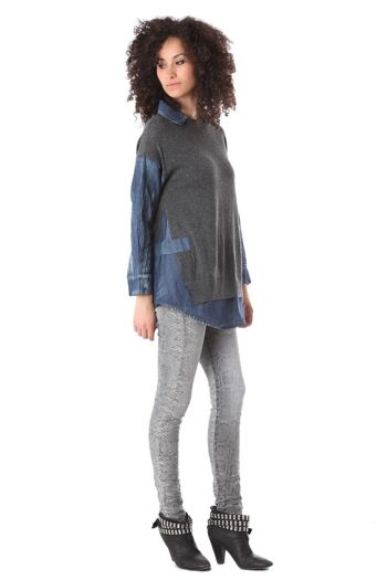 Chemise en jean gris foncé avec détails en tricot 3