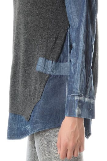 Chemise en jean gris foncé avec détails en tricot 4