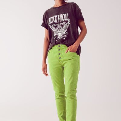 Jeans skinny con bottoni a vista di colore verde