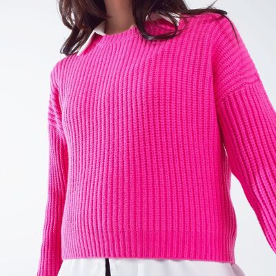 Relaxed waffle knit jumper in bright fuchsia