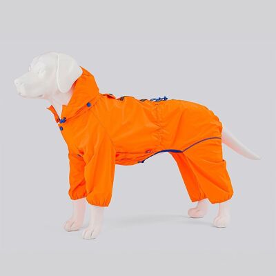 Tuta per cani con cappuccio riflettente - Arancione neon