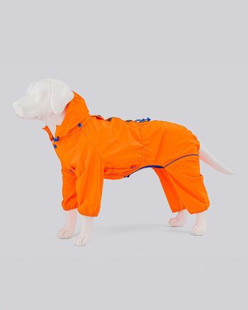 Salopette réfléchissante à capuche pour chien - Orange fluo 1