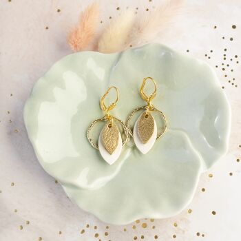 Boucles d'oreilles Créoles et Sequins - cuir doré et blanc 3