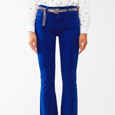 Flare jeans with raw hem edge in blue