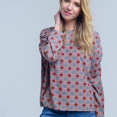 Bordeaux top with check print