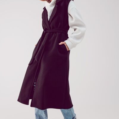 Gilet ultra lungo con cintura in nero