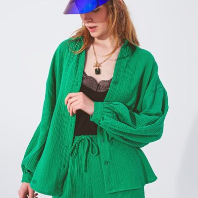 Chemise coupe ample texturée en vert
