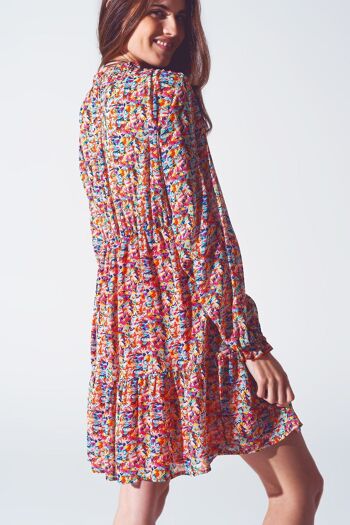 Mini-robe florale à col en V, multicolore 2