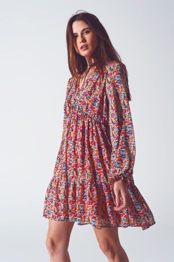 Mini-robe florale à col en V, multicolore 6