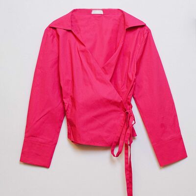 camicia in popeline avvolgente fucsia