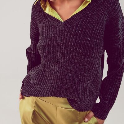 Knitted chenille jumper in dark grey