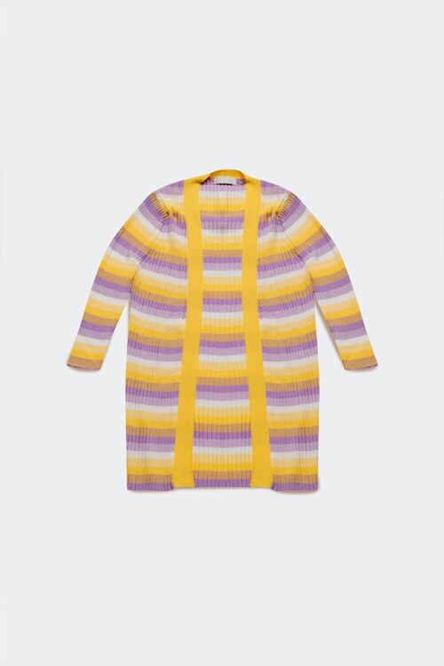 Knitted stripe maxi cardi in purple