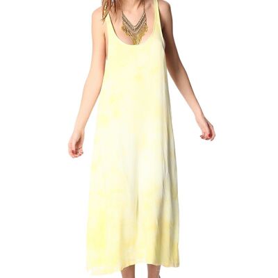 Gelbes Kleid mit tiefem Rückenausschnitt und Spaghettiträger