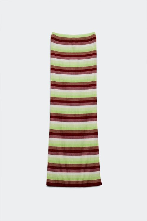 Lightweight knit maxi skirt in green stripe