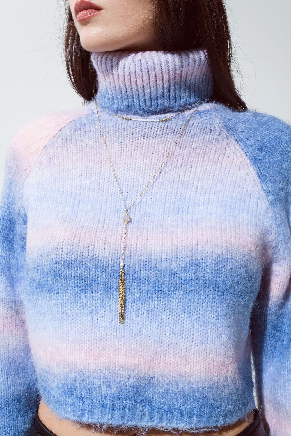 Collana lunga 2 in 1 in oro con dettagli di perle e madre di conchiglia