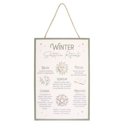 Cartel colgante de MDF con rituales del solsticio de invierno de 30 cm