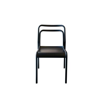 Calle8 metal chair, painted matt Black Licorice, stackable, for outdoor use.