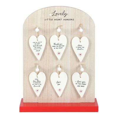 Set of 24 Heart Ceramic Mini Signs on Display