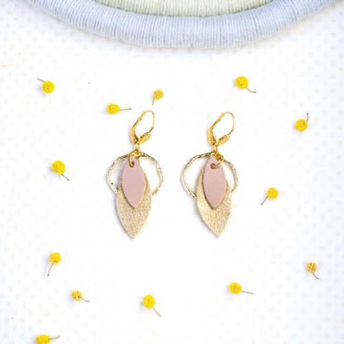 Boucles d'oreilles Créoles et Sequins - cuir doré