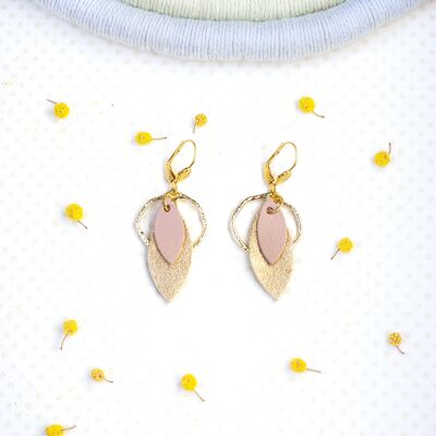 Hoops and Sequins earrings - golden leather