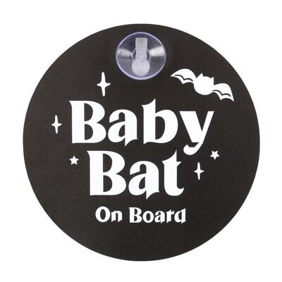 Fensterschild „Baby Fledermaus an Bord“.