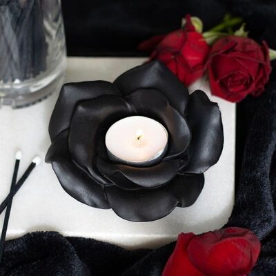 Portacandele tealight in resina nera rosa