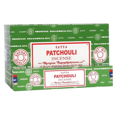 12 paquets de bâtons d'encens Patchouli par Satya