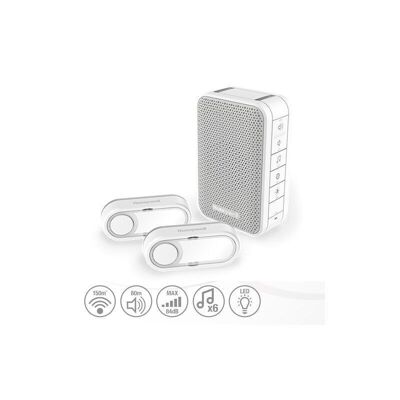 Honeywell 150m white mobile wireless chime, 6 melodies and 2 push buttons