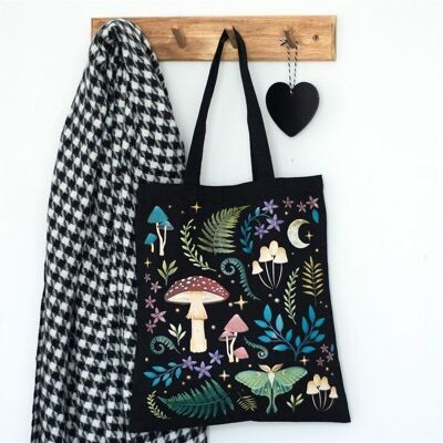 Bolso tote de polialgodón con estampado de bosque oscuro