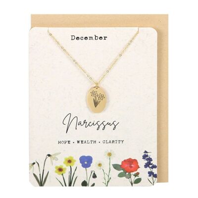 Dezember-Narzissen-Geburtsblumen-Halsketten-Karte