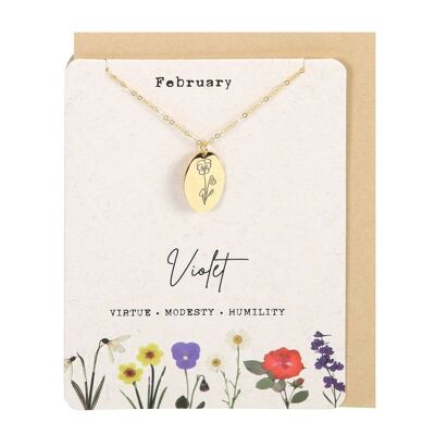 Februar Violette Geburtsblumen-Halskettenkarte