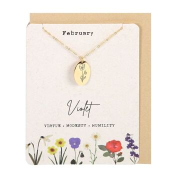 Carte Collier de fleurs de naissance violette de février 1