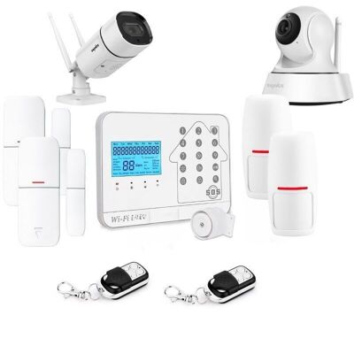 Drahtloses Hausalarm-Set, WLAN-Box, Internet und GSM, Futura White, Smart Life und 2 WLAN-Kameras – Lifebox – Kit11