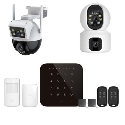 Allarme domestico Wi-Fi e GSM connesso Casa Noire wireless 4G con 2 telecamere a doppio obiettivo - kit 1