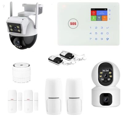 Kit allarme domestico connesso wireless Wi-Fi e GSM Amazon e 2 fotocamere con doppio obiettivo - lifebox - kit11