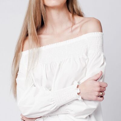 White cold Poplin shoulder top