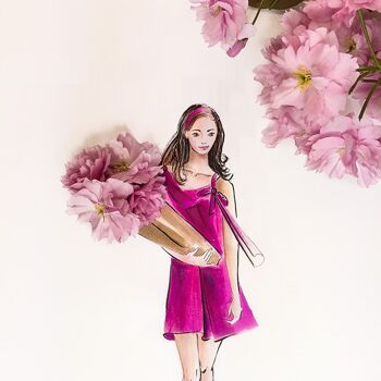 Bouquet de fleurs de cerisier - carte avec noyau de couleur et enveloppe | 004 2
