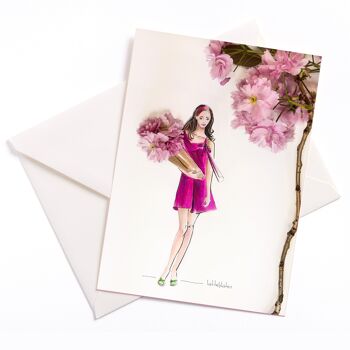 Bouquet de fleurs de cerisier - carte avec noyau de couleur et enveloppe | 004 1