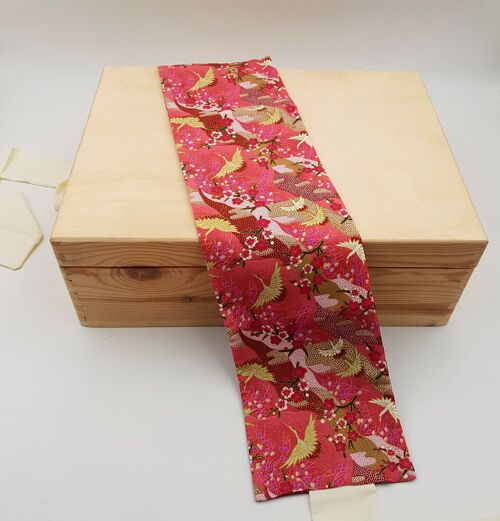 MUSUBI WAGARA    Ceinture en coton japonais réversible motif Grue rose - fabriquée en France