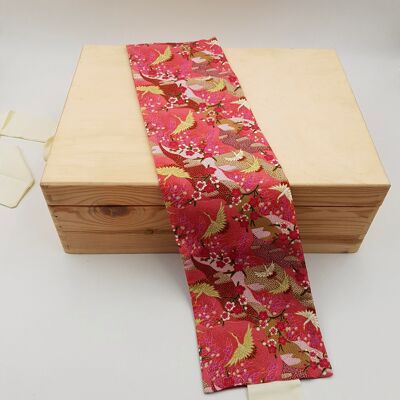 MUSUBI WAGARA Reversible Japanese cotton belt with pink crane pattern - made in France