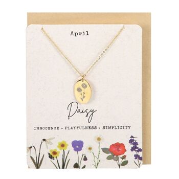 Carte de collier de fleurs de naissance de marguerite d'avril 1