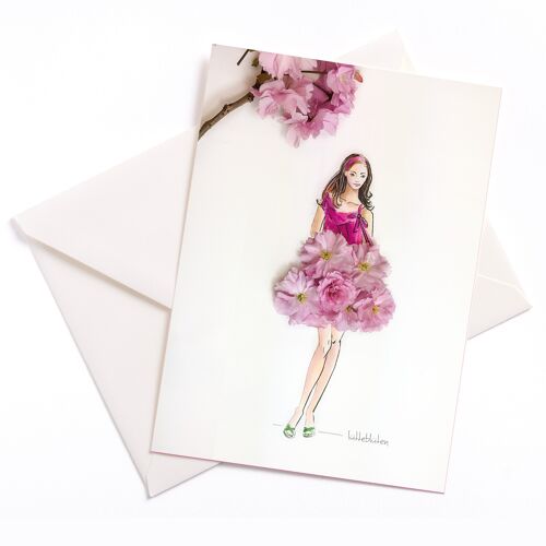 Kirschblüten-Kleid – Karte mit Farbkern und Umschlag | 025