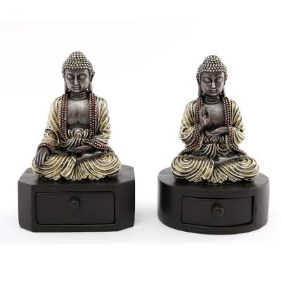 16.5 cm große Buddha-Box aus Kunstharz mit Schublade